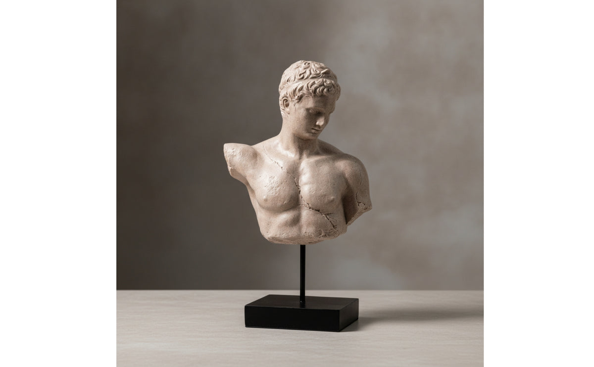 Antique-Style Bust Sculpture Stone-Look Classical Bust Sturdy Male Torso Sculpture Minimalist for Entryway Console