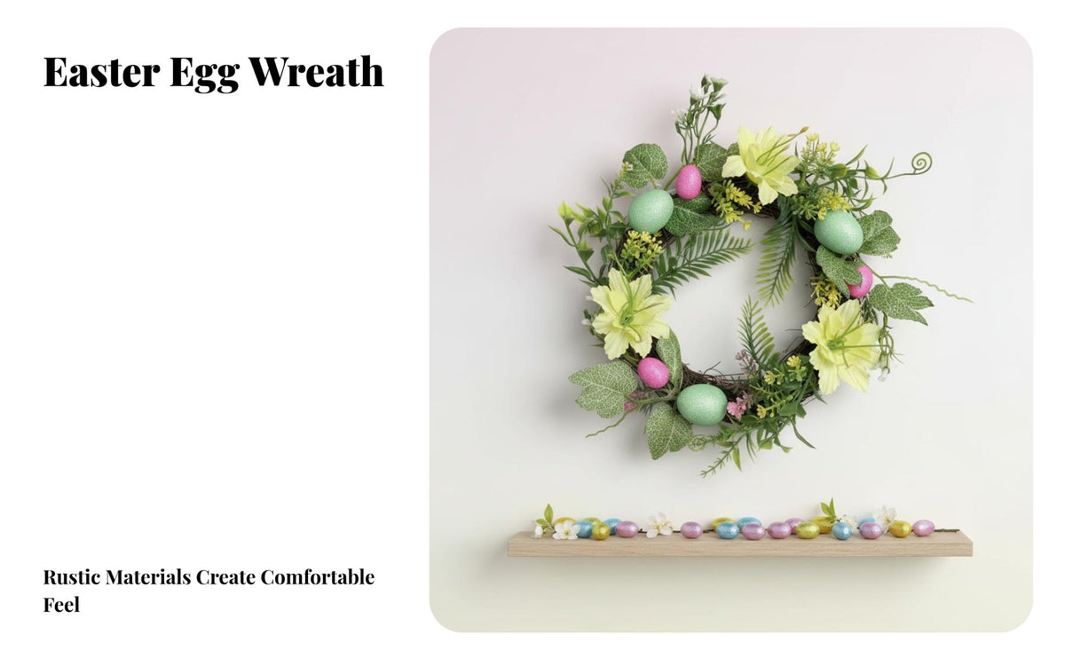 Easter Egg Wreath Festive Design Colorful Egg Entryway Adornment Rustic Design Rattan Door Hanger