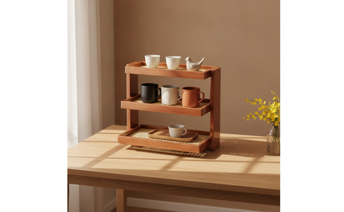 Three-Tier Storage Shelf Tiered Countertop Rack with Trays Sturdy Furniture for Tea Room