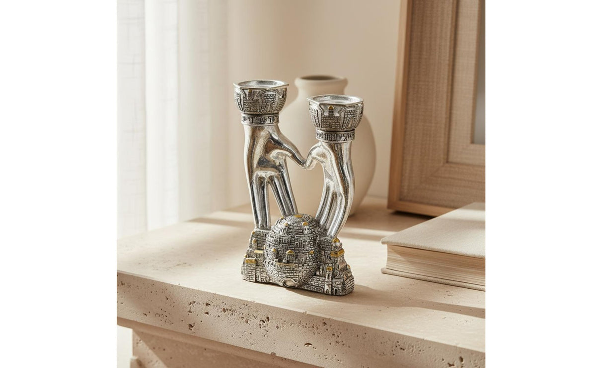 Resin Jerusalem Menorah Detailed Relief Design Jerusalem Candle Holder Decorative Centerpiece Israeli Candle Stand Tabletop Display