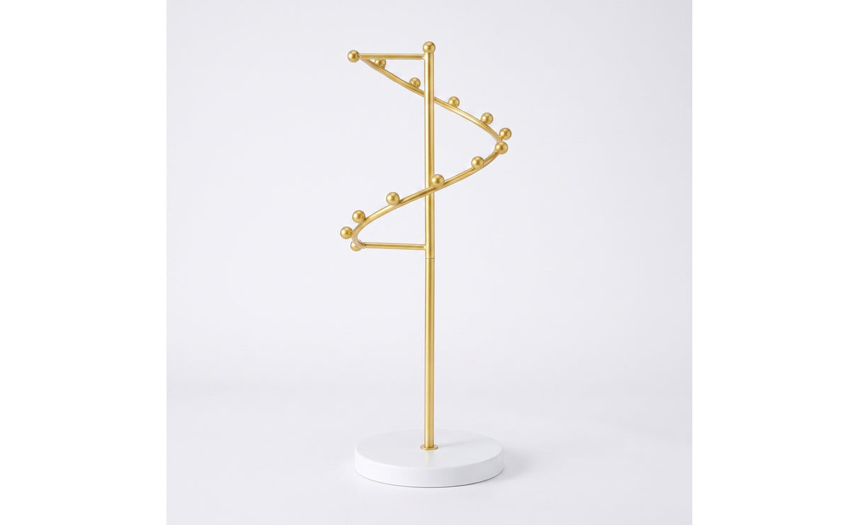 Gold-Toned Jewelry Stand with Spiral Branch Decorative Necklace Holder with Round Base Metal Necklace Holder Countertop for Vanity, Dresser, Bedside Table