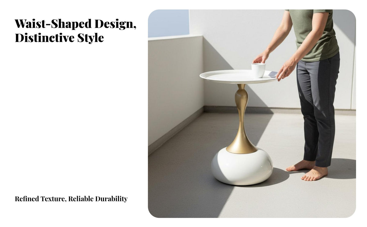 Space Saving Slim Waist End Table Light Luxury Design Wrought Iron Corner Table Anti-Drop Rim Hemisphere Base Nightstand Easy Installation for Apartment Dwellers, Interior Designers, Small Areas, Living Room, Bedroom, Balcony