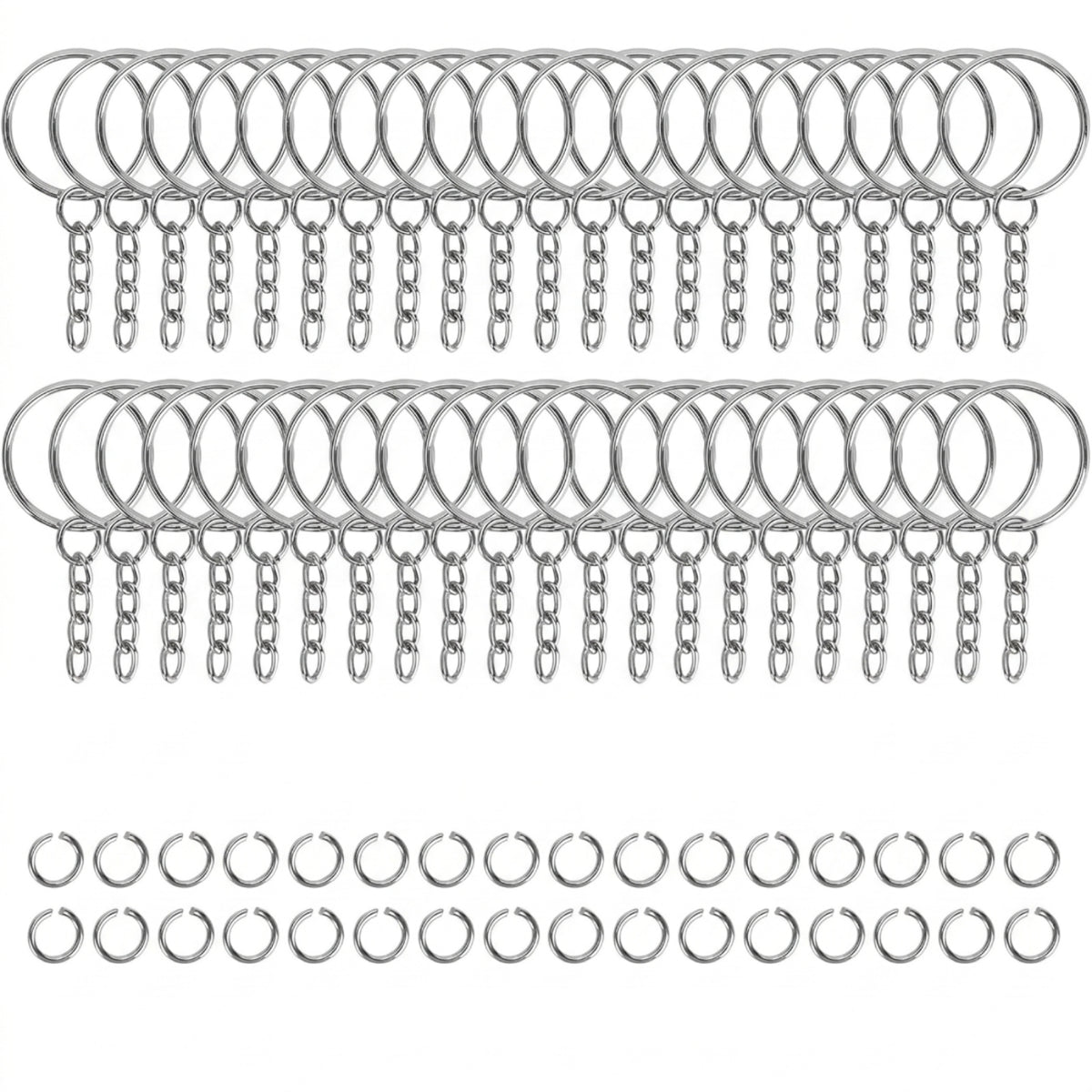 120 Pieces Multi Purpose Round Shiny Finish DIY Keychain Kit Key Loop and Clasp Set Iron Keychain Making Kit