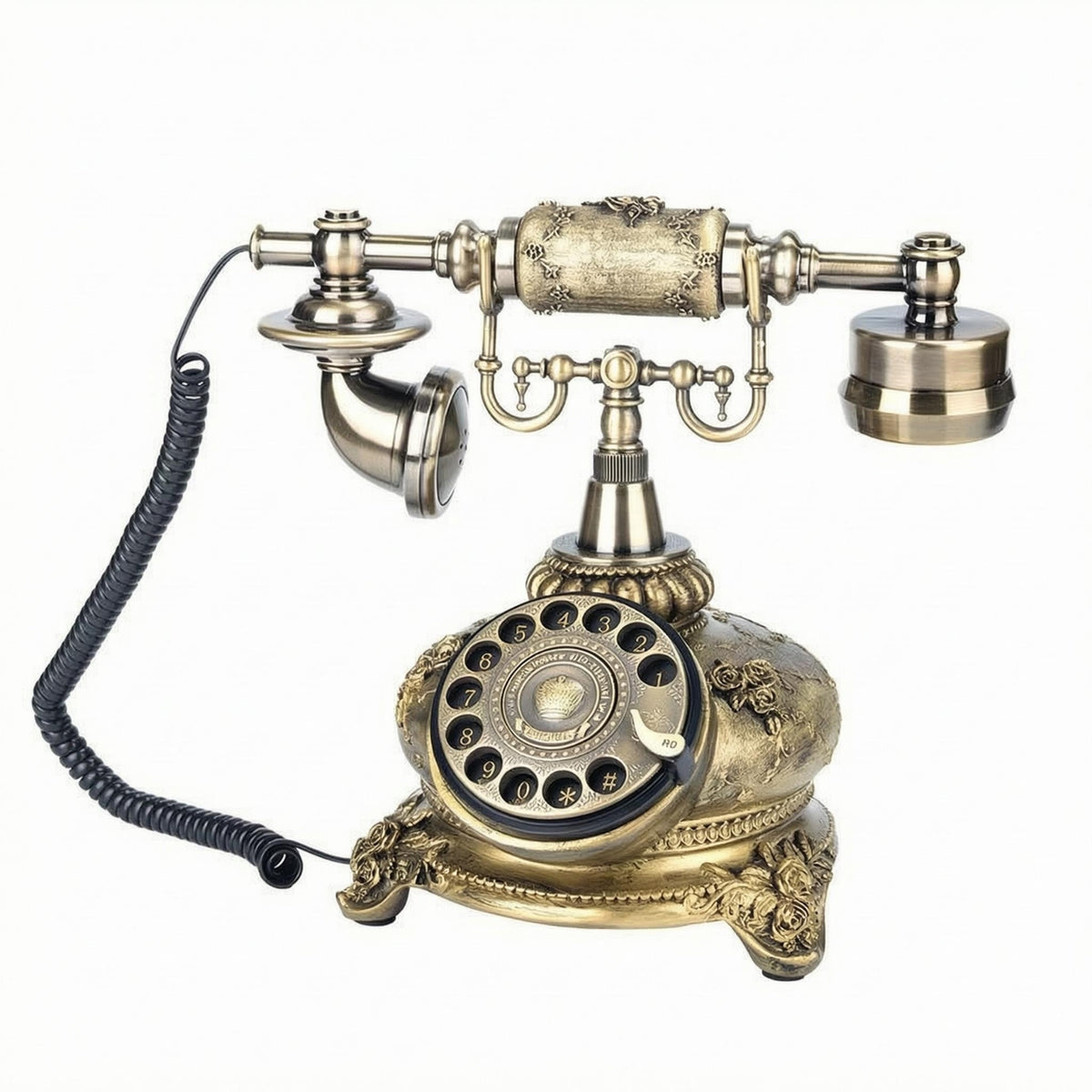 Ornate Antique Phone Message Book Bronze and Gold-Toned Rotary Desktop Telephone Resin Body Vintage Rotary Phone Ornament Metal Accessories