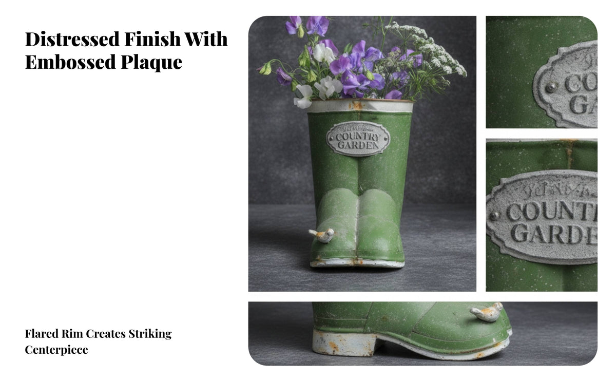 Whimsical Boot-Shaped Planter | Distressed green patina, Weathered Farmhouse Style, Boot Planter, for Garden