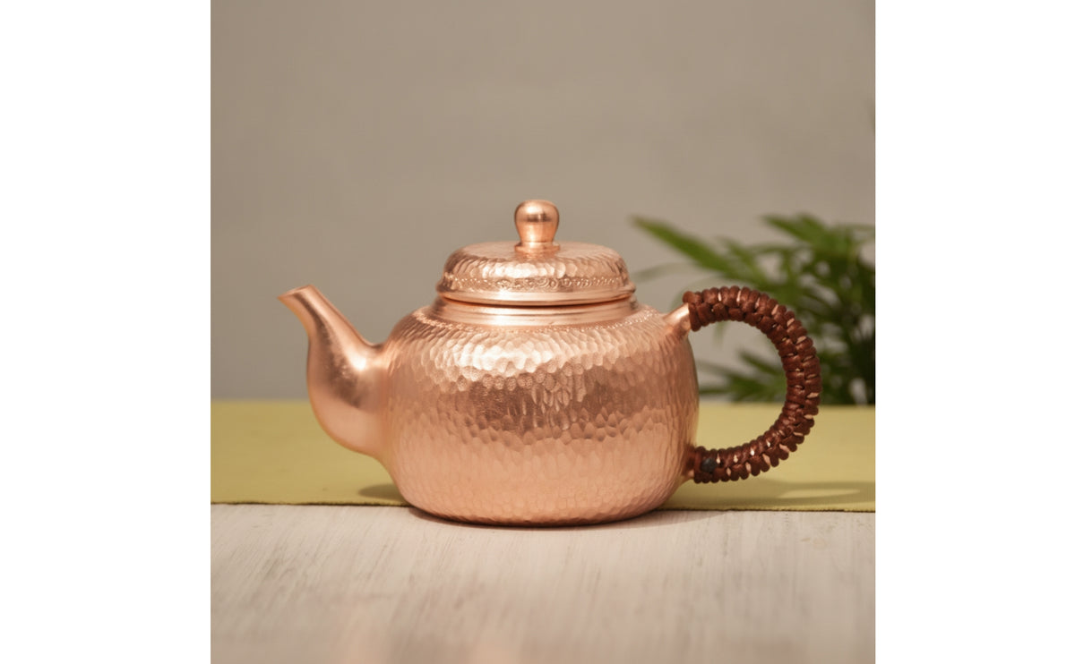 Copper Teapot Hand-Hammered Teapot with Lid Polished Tea Maker for Collectors, Kitchen