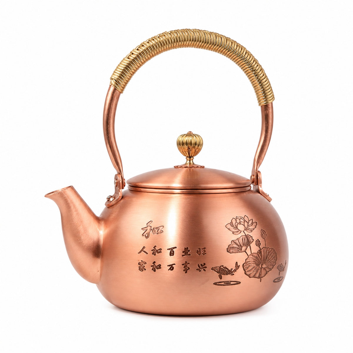 Purple Copper Teapot with Hammered Finish and Large Capacity