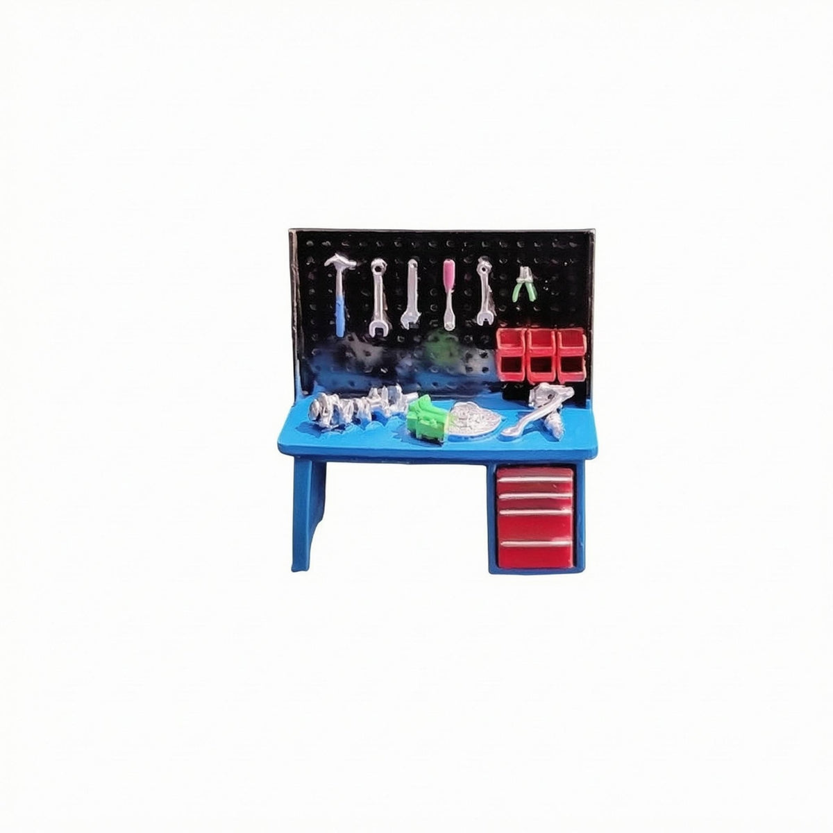 Artisan-Made 1:64 Scale Workbench Model Printed Decal Miniature Tool Workbench Pegboard Back Panel Miniature Garage Bench Hanging Tools for Collectors