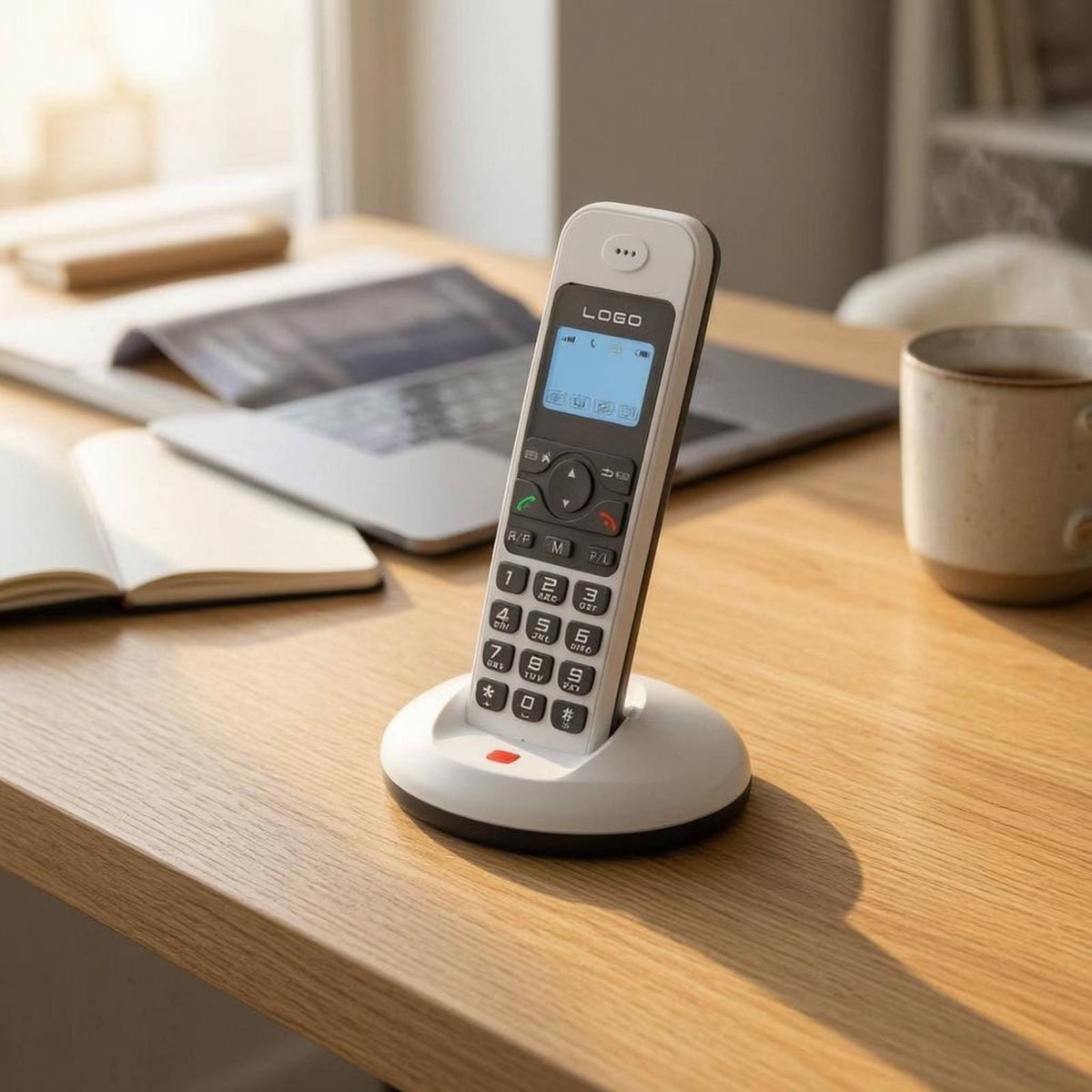 Backlit Display Digital Cordless Telephone Numeric Keypad Cordless Phone System Navigation Controls Charging Base Phone Speaker Opening