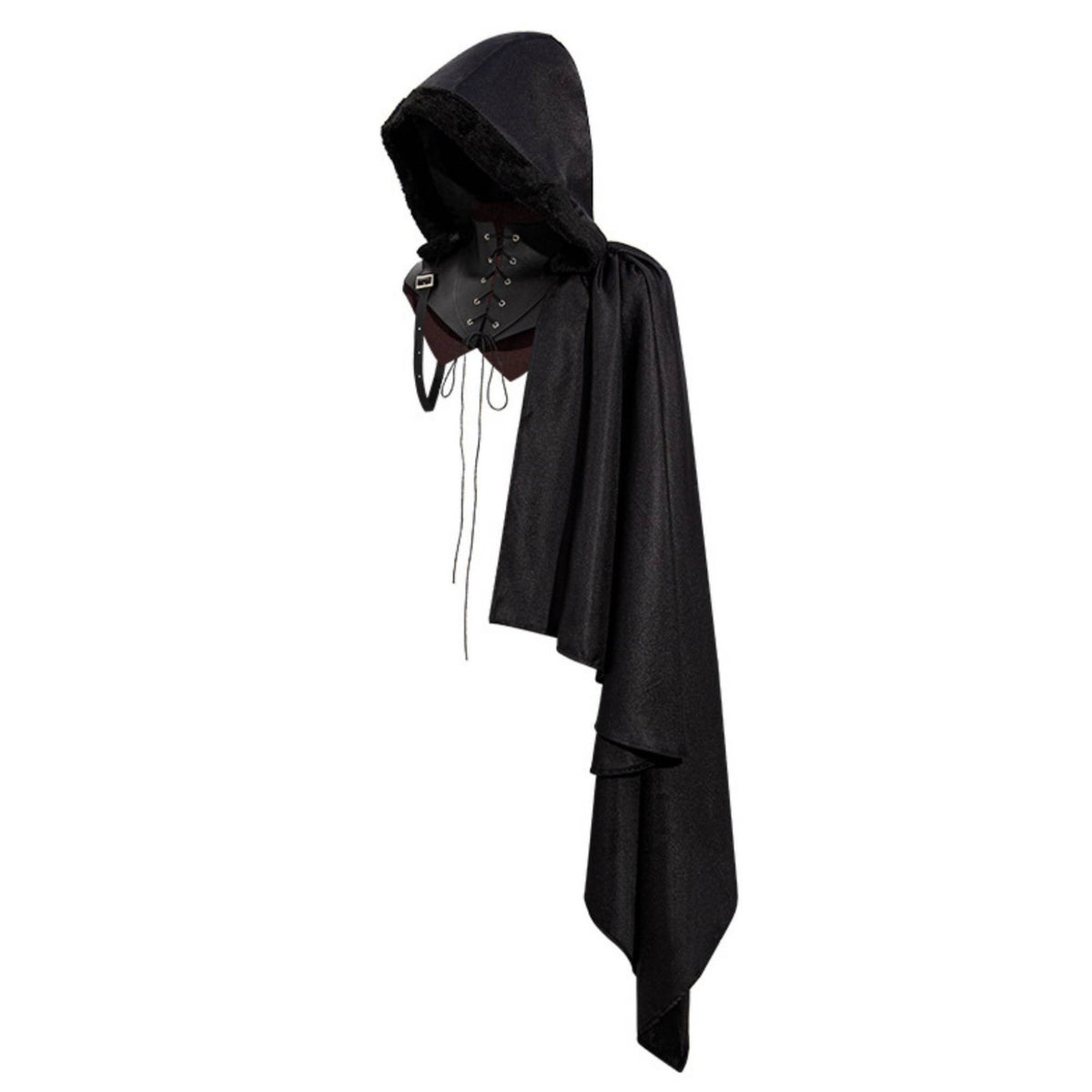 Hooded Cloak Black Medieval Cloak One-Size Costume Cape for Actors, Halloween, Cosplay, Theater