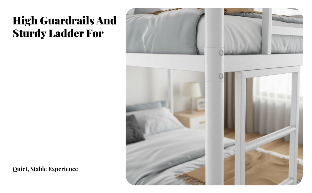 Metal Bunk Bed Frame Space Saving Steel Bunk Bed High Guardrail Bedroom Furniture for Teenagers, Students, Small Apartment, Dormitory, Dorm Room