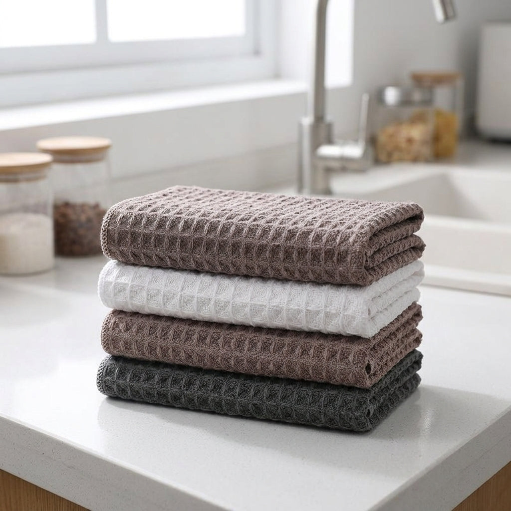 Highly Absorbent Microfibre Cloth and Weave Dish Cloths, Reusable Kitchen Towel for Glass, 25cm x 25cm Streak Cleaning