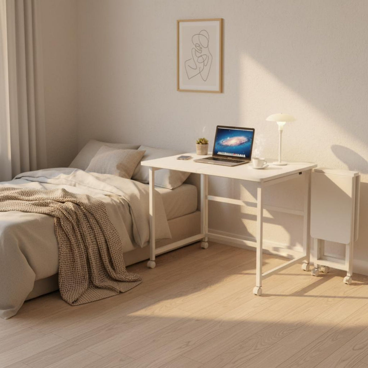 Foldable Design Overbed Laptop Table Space-Saving Rolling Overbed Laptop Cart Multifunctional Portable Furniture Mobile with casters for Students, Remote Workers, Apartment Dwellers, Bedroom, Home Office, Dorm Room