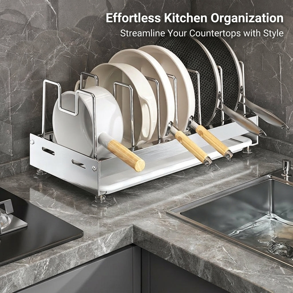 Cabinet Pot Lid Organizer for Kitchen Cupboard Doors and Walls, Stainless Steel Pan Rack, Multi-functional Stand for Home Cooks