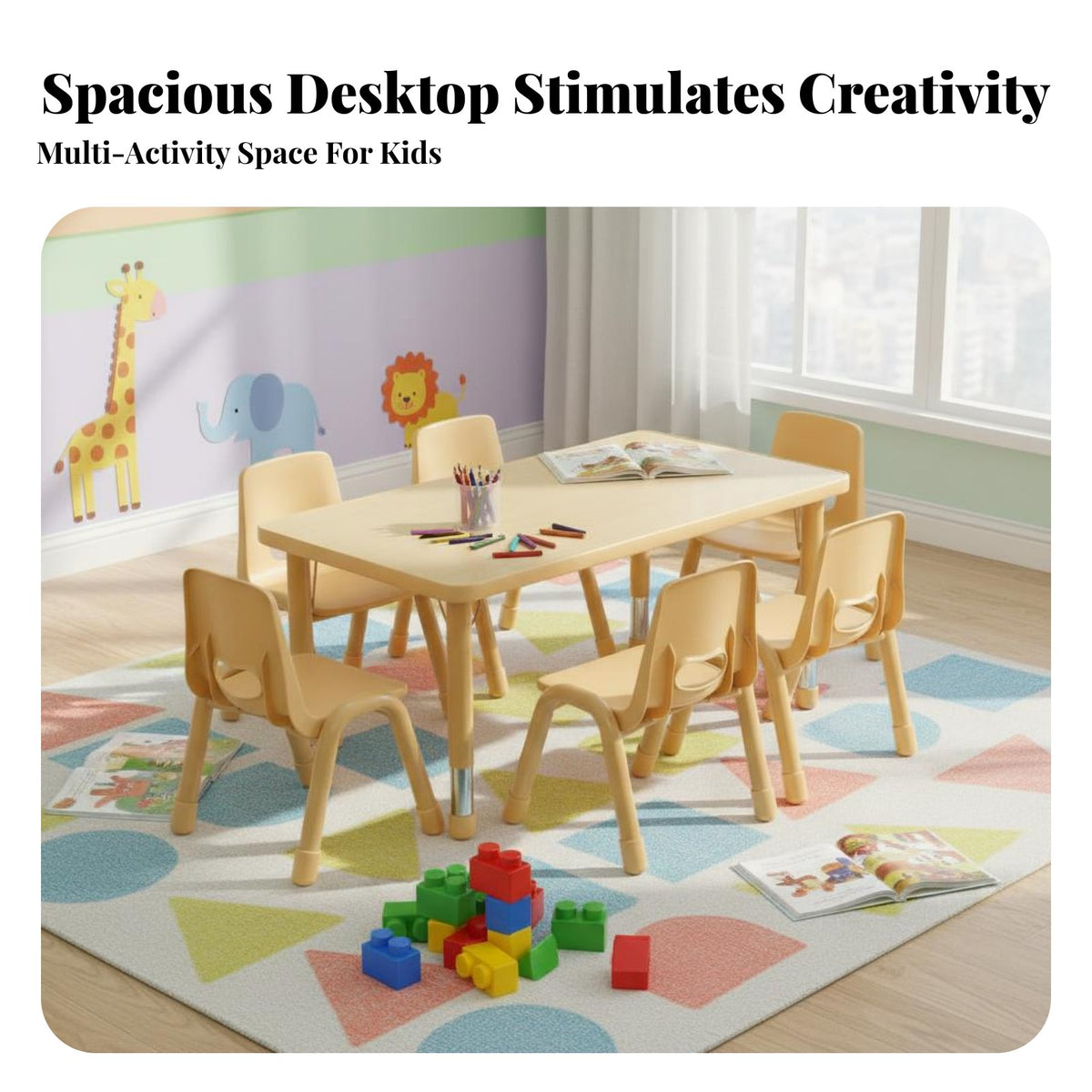 Height Adjustable Kids Table Graffiti-Resistant Surface Adjustable Height Kids Table Easy to Clean Childrens Drawing and Study Desk for Young Children