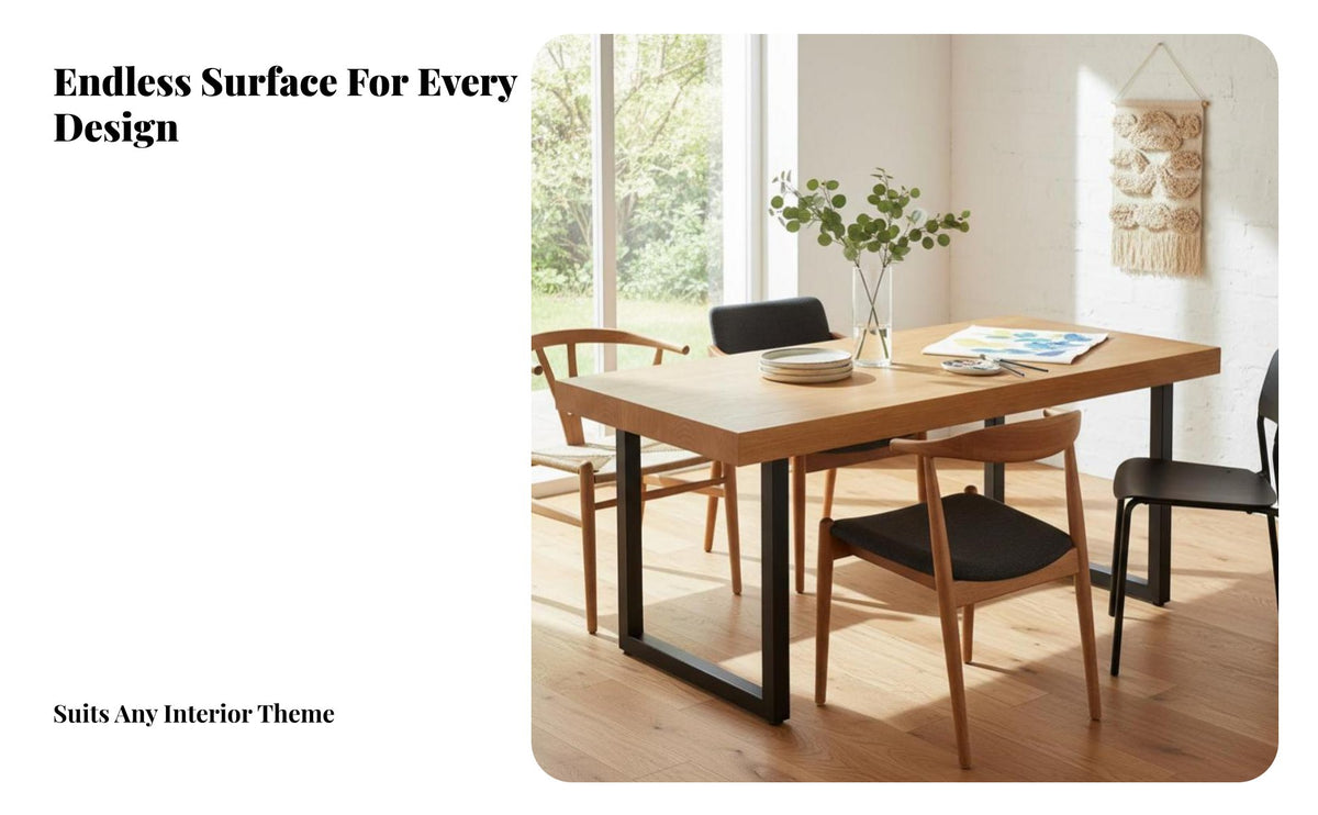 Mechanical Pipe Leg Table Retro Design Mechanical look worktable sturdy Wood Top Household Furniture for homeowners, Adults, Home, Restaurant, Kitchen