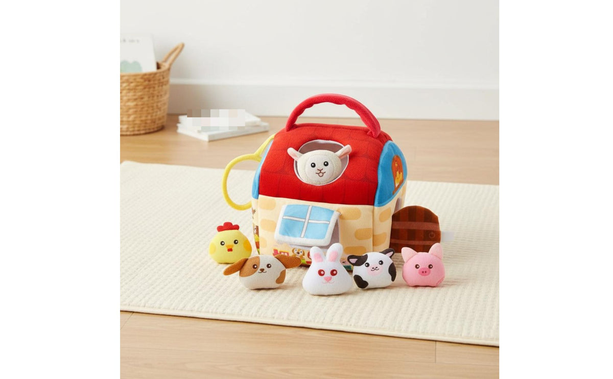 7 Pieces Infant Sensory Barn Promotes Motor Skills Stuffed Animal Farmhouse Toy Crinkle & Squeak Sounds Soft Farm Animal Set for Infants, Christmas