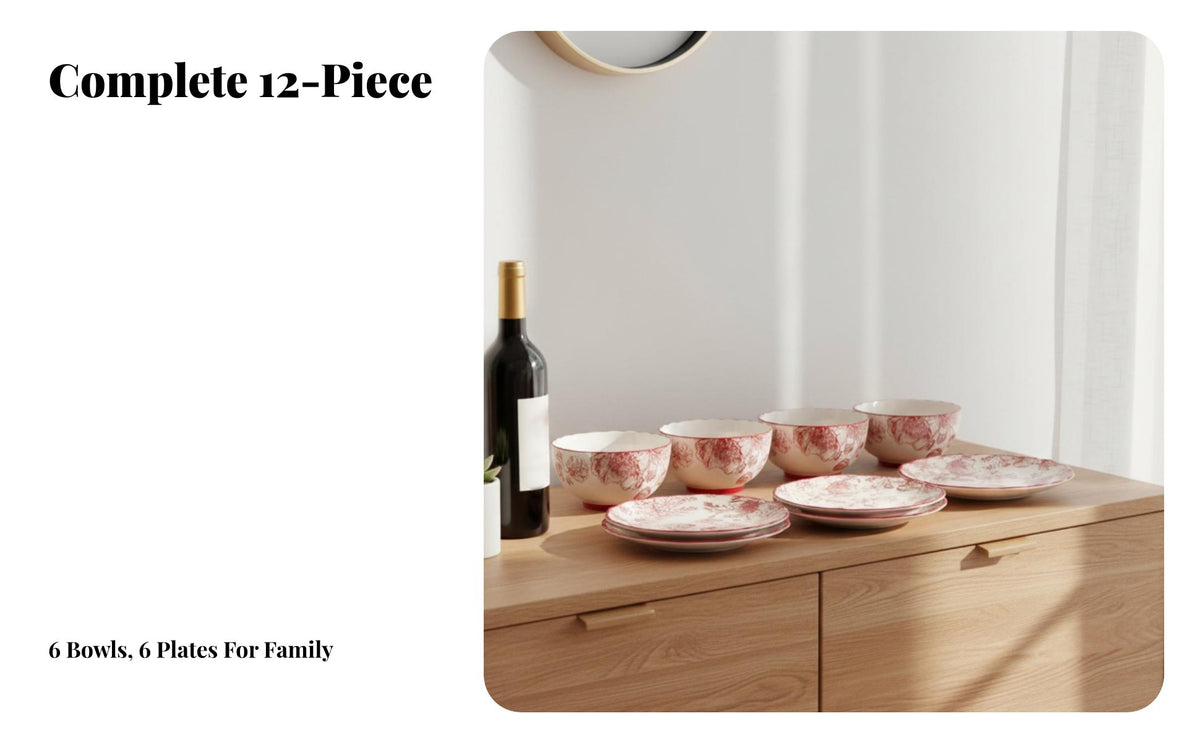 Ceramic Dinnerware Set, Red Bowl Plate, Chinese Style Tableware, Wedding Housewarming Gift