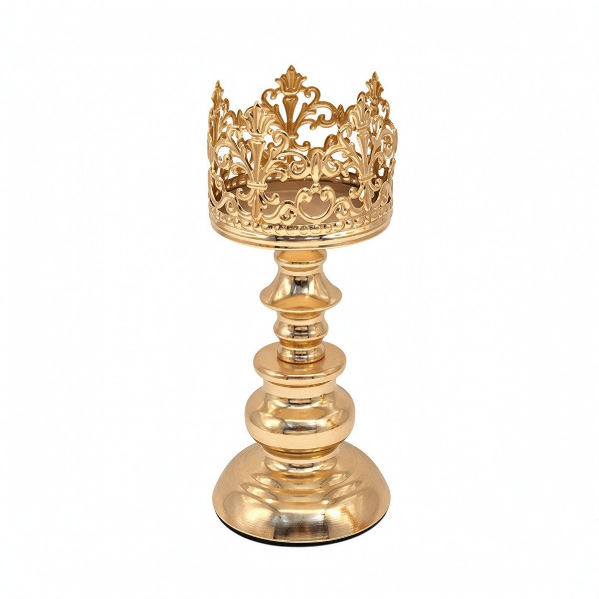Candle Holder with Crown Rim Gold-Tone Candle Holder with Hollow Crown Candlesticks Metal Decor Elegant for Wedding Planners