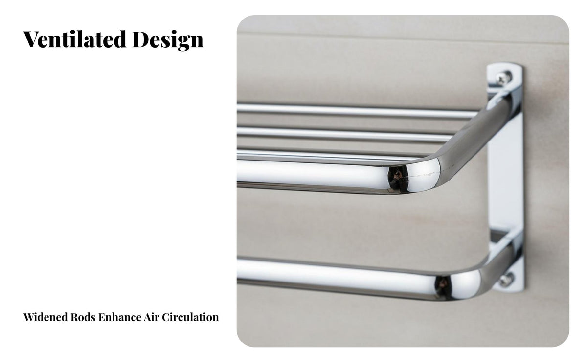 2-Tier Towel Rack Mirror Finish Washroom Hardware Rust-Resistant Wall Shelf for Homeowners, Hotel Managers, Washroom