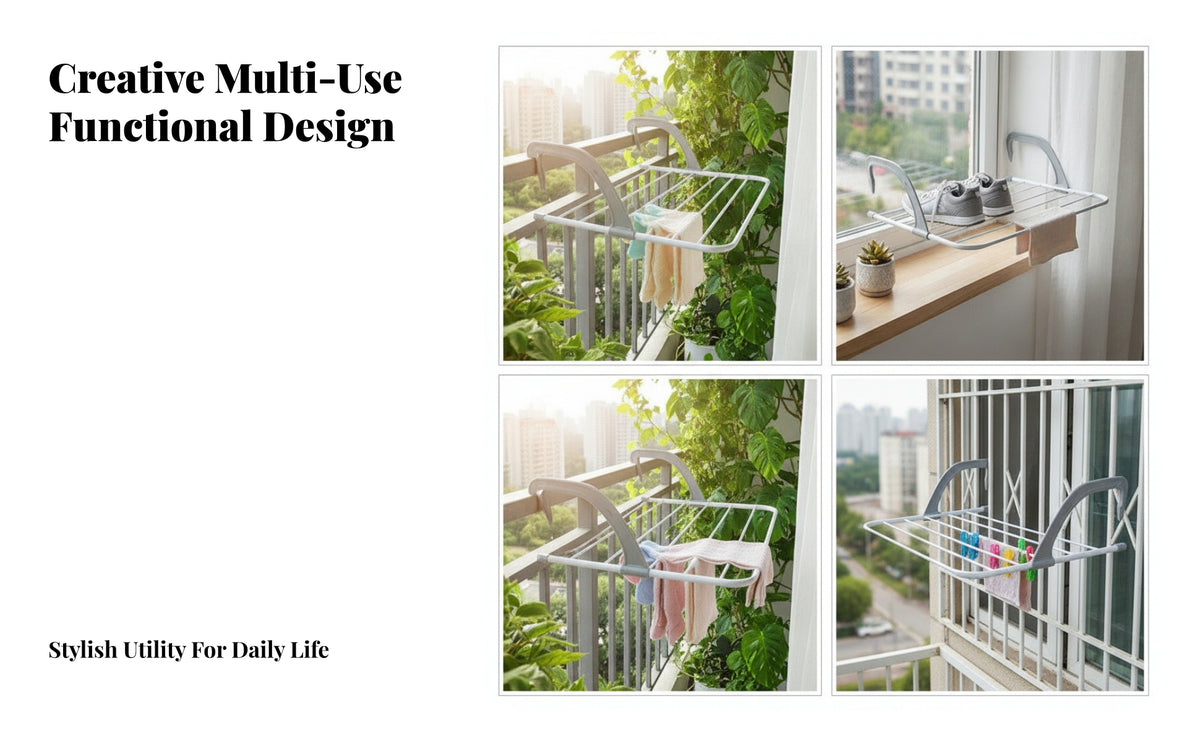 Window Laundry Rack Stainless Steel Balcony Laundry Rack Open-Frame for Similar Sill