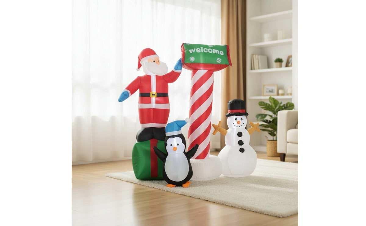 Self-Inflating Inflatable Santa Scene Weather-Resistant Christmas Inflate Decoration Festive Christmas Inflatable Lighted for Homeowners, Families, Yard, Lawn, Garden, Entryway