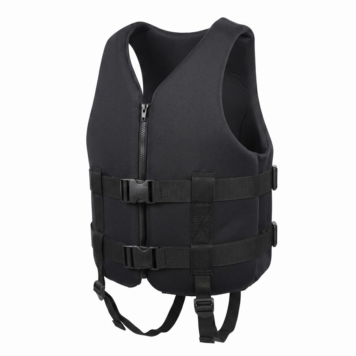 Black Neoprene Life Vest Plastic Buckles Zip Front Life Vest Textured Finish Personal Flotation Device Sturdy Materials for Adults