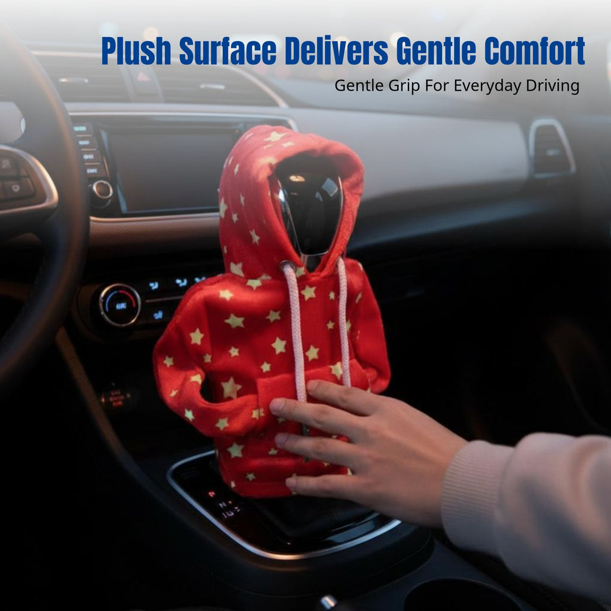 Creative Luminous Car Gear Cover, Plush Hoodie Style, Universal Gear Knob Protector, Decorative Accessory