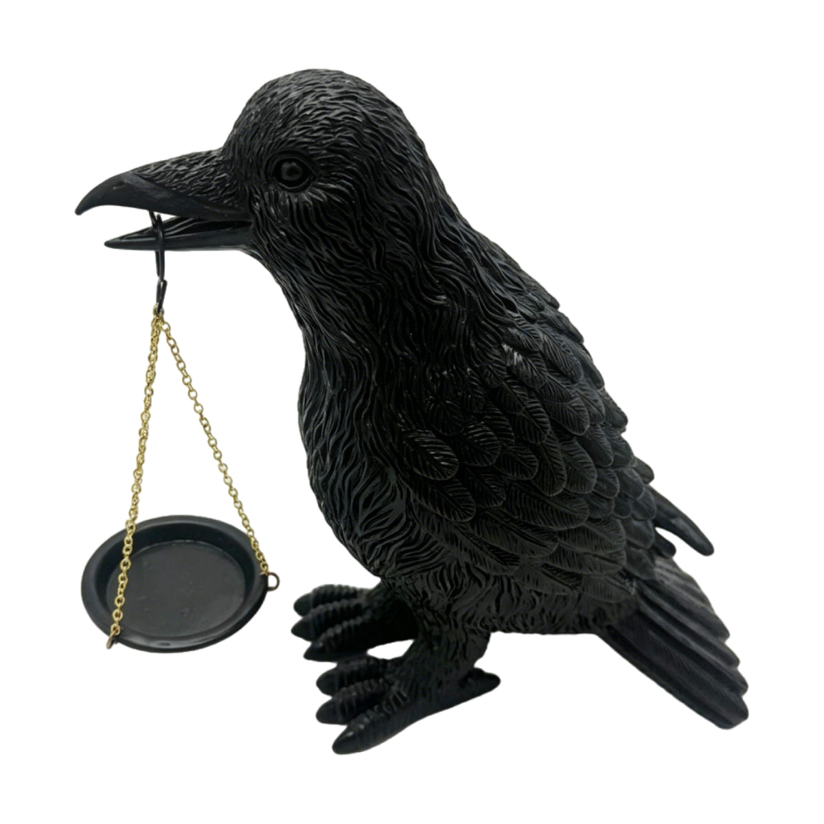 Resin Candle Holder with Hanging Tray Sculpted Raven Candle Holder Witchy Bird Sculpture Macabre for Bookshelf