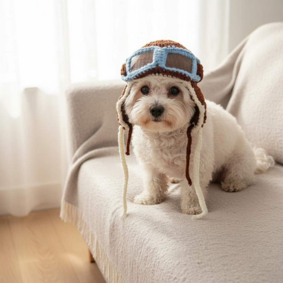 Knitted Pet Airman Cap, Adjustable, Halloween, Small Animals