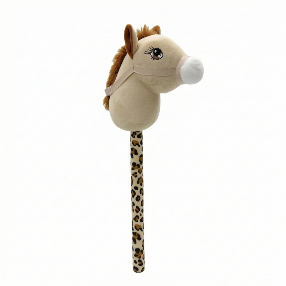 Stuffed Hobby Horse with Leopard-Print Shaft Soft Soft Horse Head Stick Toy Lightweight for Toddlers