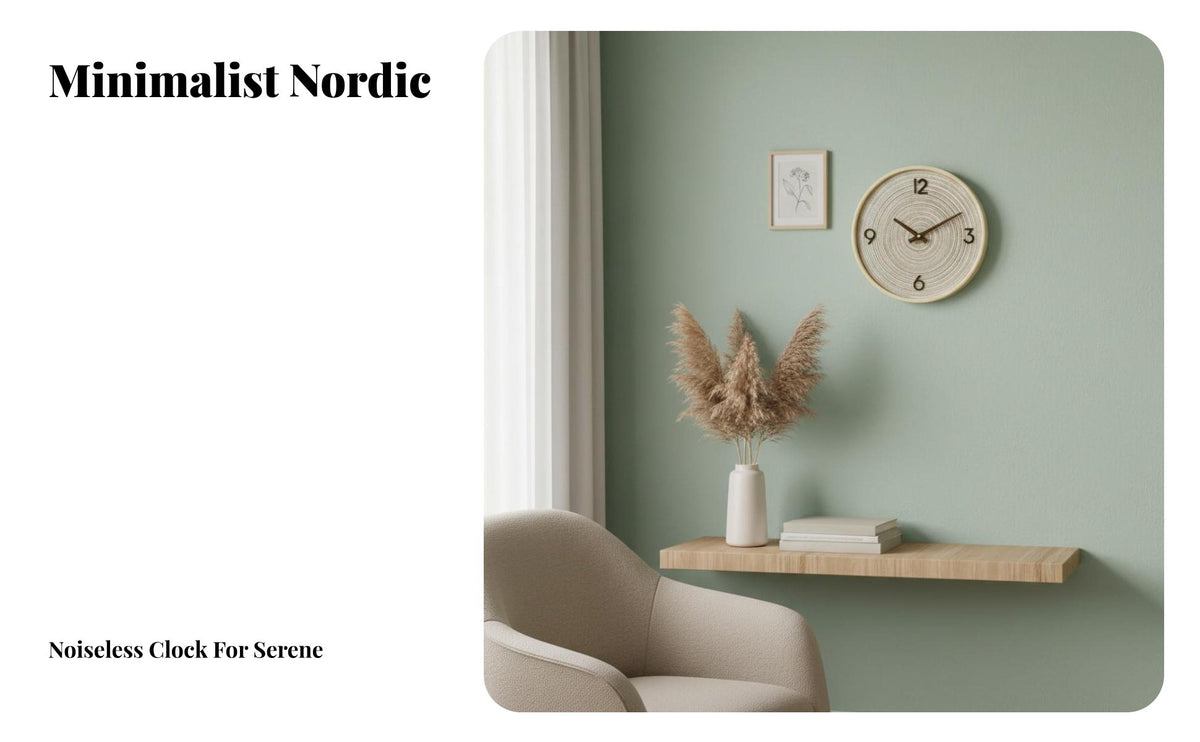 Solid Wood Frame Nordic Design Wall Clock Silent Movement Woven Face Wall Clock Battery Operated for Homeowners, Living Room, Bedroom