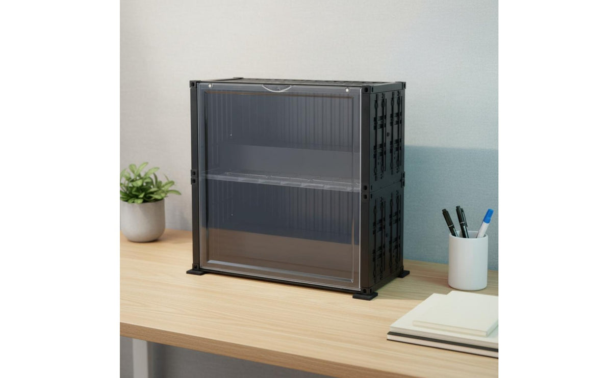 Transparent Dustproof Display Case with Ribbed Back Panel and Stepped Risers