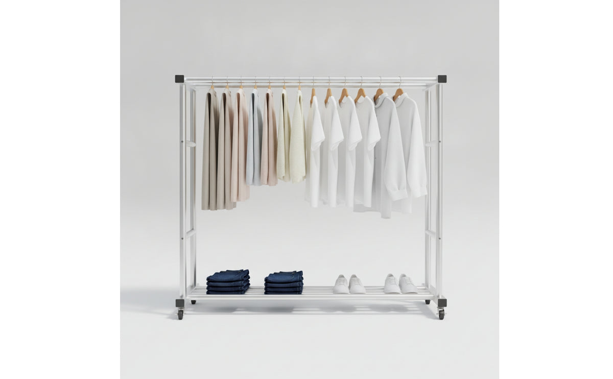 Double Rod Clothes Drying Rack Foldable Clothes Rack with Wheels Heavy Duty Portable for Laundry Room