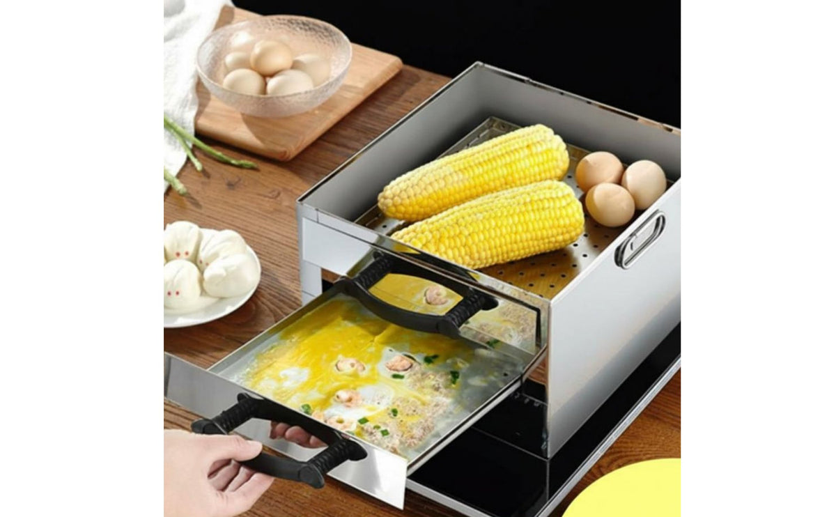 Portable Cheung Fun Steamer Easy to Clean Rice Roll Steamer Heat-Resistant Handle Stainless Steel Steam Box Electric for Street Vendors, Small Shop