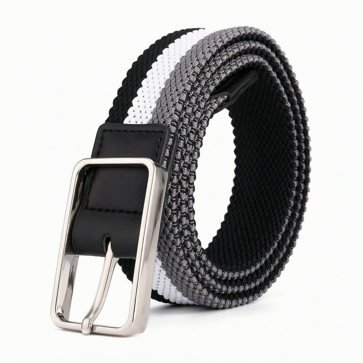 Woven Belt with Metal Buckle Braided Stretch Belt with Pin Buckle Waistband Elastic Casual for Men, Daily Wear, Travel