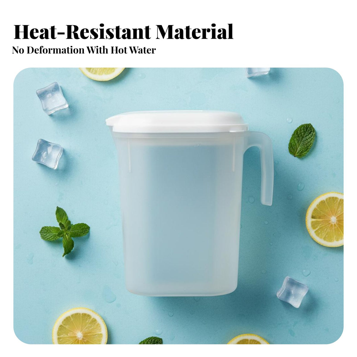Refrigerator Drink Pitcher with Lid Heat Resistant Cold Water Pitcher Space Saving Design Fridge Door Water Jug for Restaurant, Parties, Bar