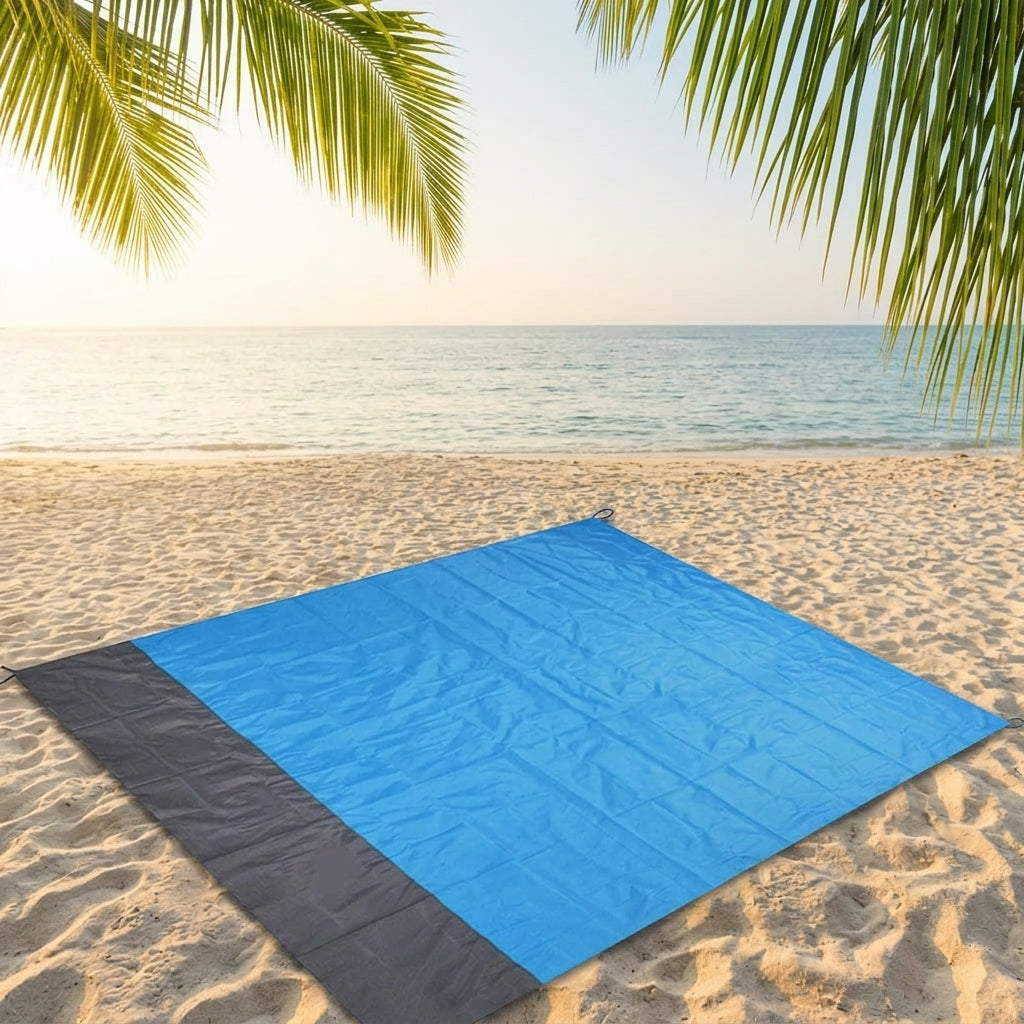 Picnic Blanket and Waterproof Mat for Beach Camping, 140*200cm 210t Polyester Camping Mat with Corner Loops, 335g Portable Blanket for Hiking