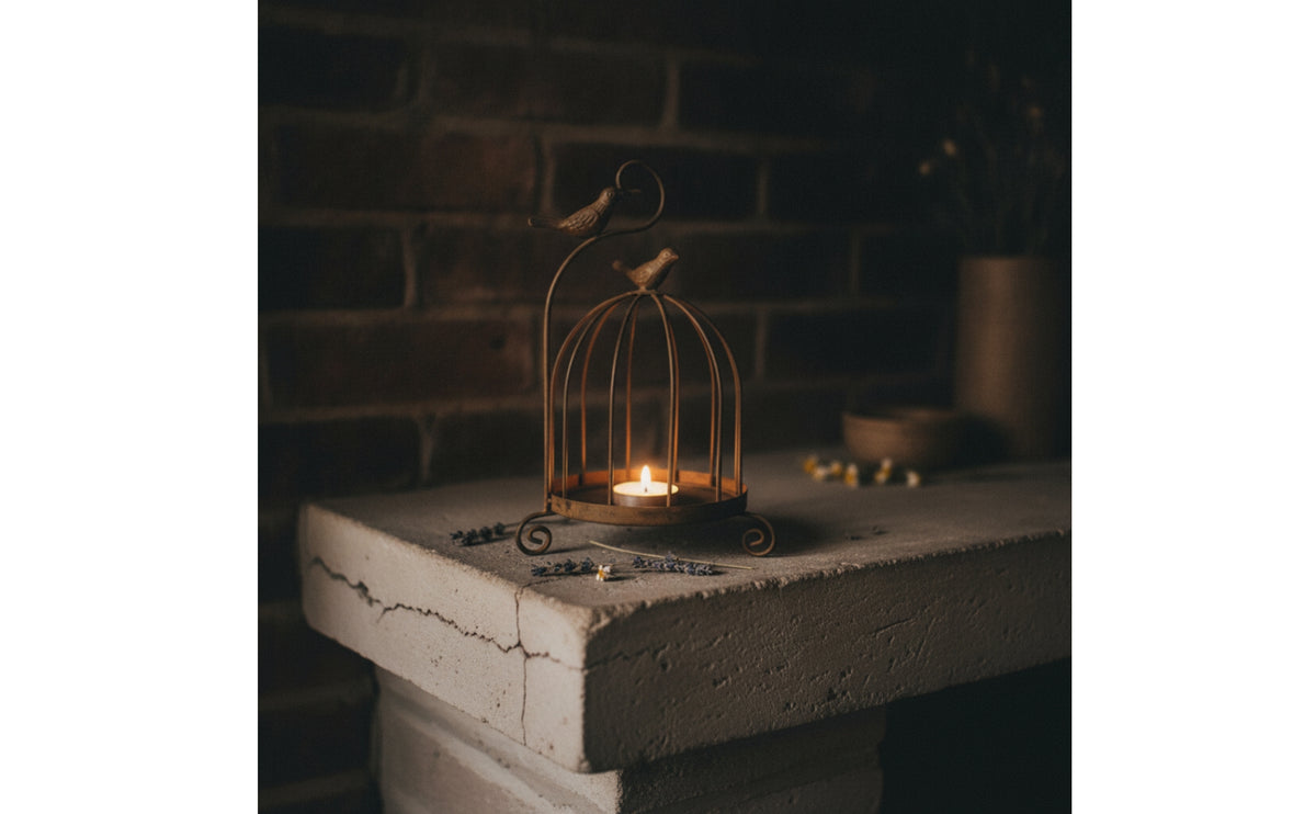Birdcage Candle Holder Rustic Candle Holder with Bird Vintage Decor for Tabletop, Mantel, Wedding