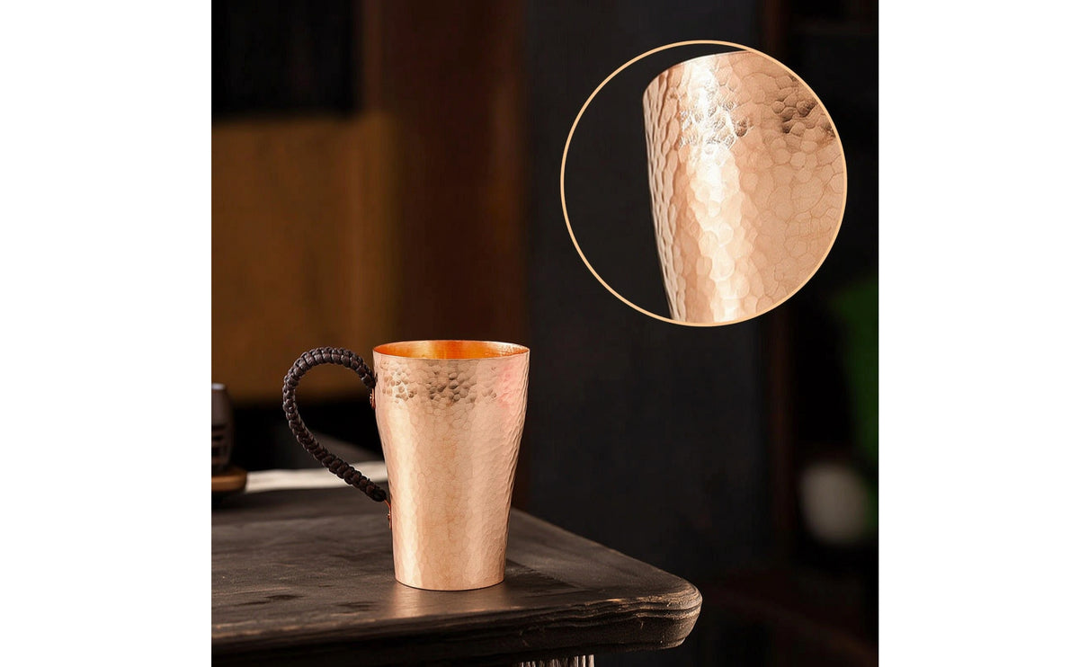 Copper Tea Cup with Side Handle Long-Lasting Hammered Copper Cup Teacup Comfortable Grip Vessel Easy to Clean for Collectors