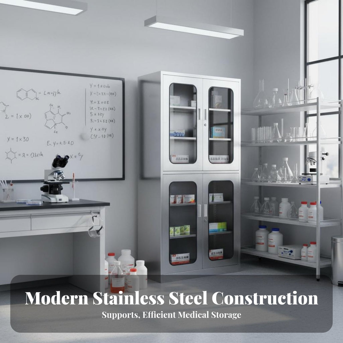 Stainless Steel Medical Cabinet Long-Lasting Hospital Instrument Cabinet Large Capacity Multi-Shelf for Pharmacy, Operating Room, Laboratory, Oral Office