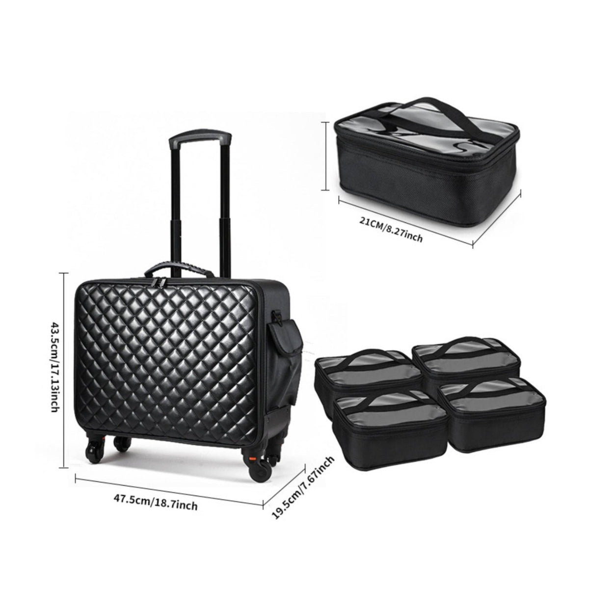 Large Capacity Rolling Makeup Train Case Telescopic Handle Cosmetic Trolley Suitcase Portable Professional Makeup Storage Box 360° Swivel Wheels for Hairstylists, Nail Technicians, Salon, Behind the Scenes