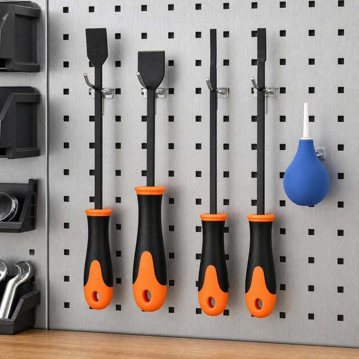4 Pieces Multi-Size Gasket Scraper Set with Air Blower Heavy Duty Gasket Scraper Set Ergonomic Scrapers Precision for Mechanics, Diyers, Automotive Repair, Engine Rebuilding, Garage
