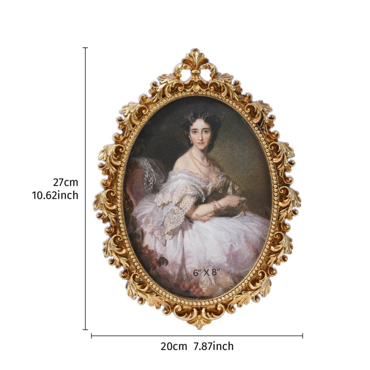 Oval Picture Frame Gold-Finish Oval Frame with Scroll Relief Vintage-Style for Decorators, Living Room