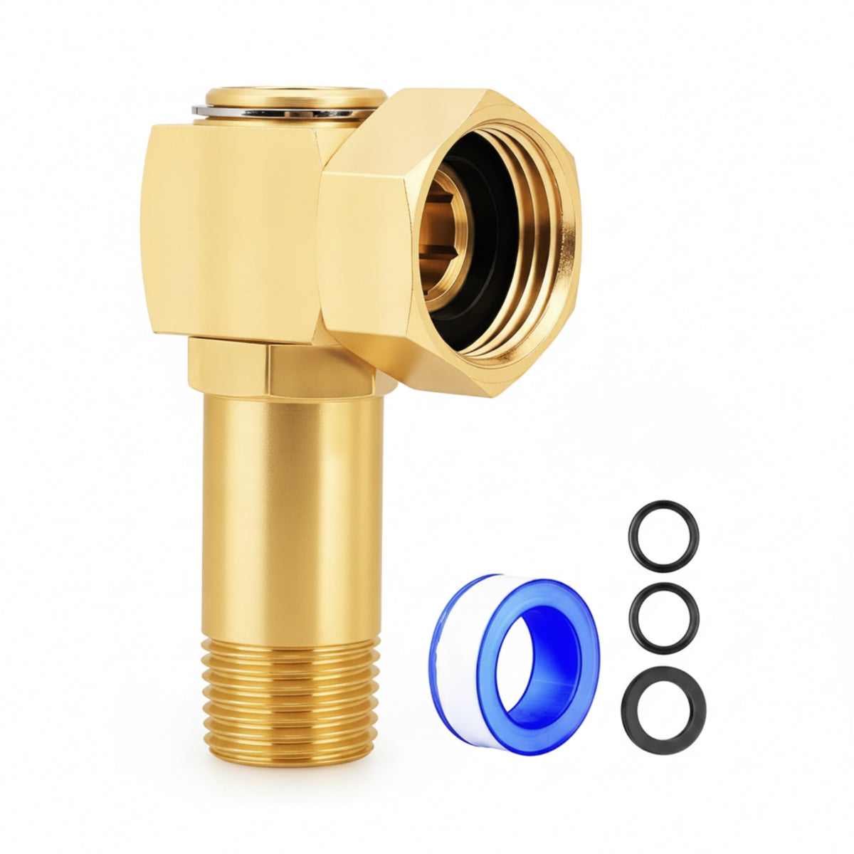 Hex-Shaped Body 3/4 GHT Hose Adapter Sealing Rings Brass Swivel Adapter PTFE Tape Threaded Hose Connector Gold Finish
