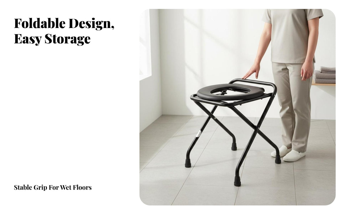Foldable Design Bedside Commode 3-in-1 Versatility Bedside Commode Chair Non-Slip Feet Portable Toilet Chair Easy to Clean for Disabled People, Patients Women, Shower, Nursing Homes, Bathroom