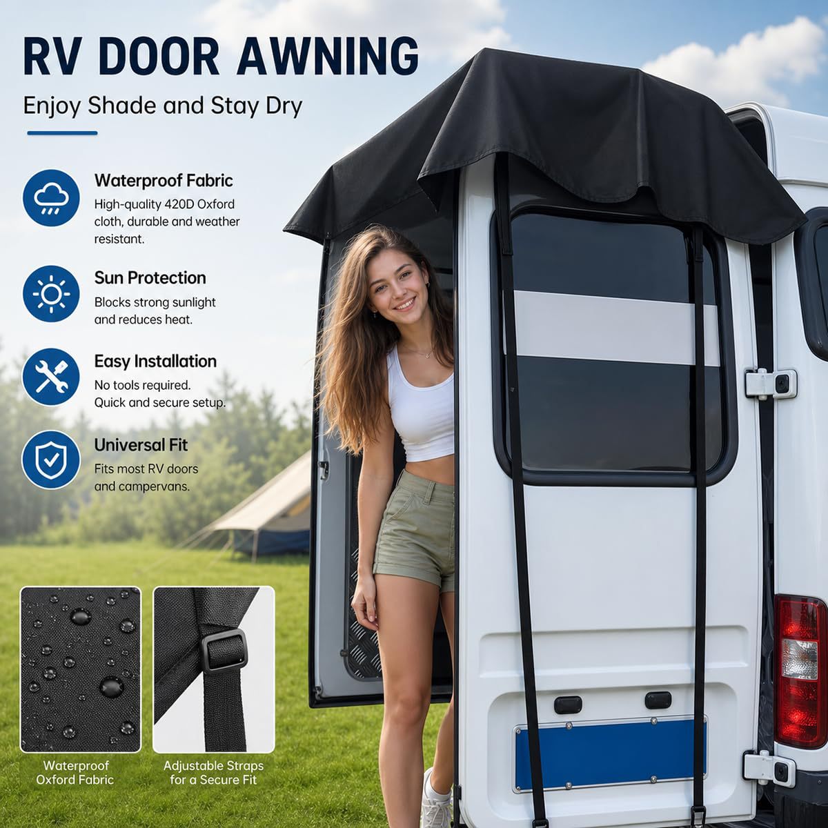 600D Camping Car Outdoor Cover Waterproof Sunshade Oxford Cloth RV Tailgate Cover