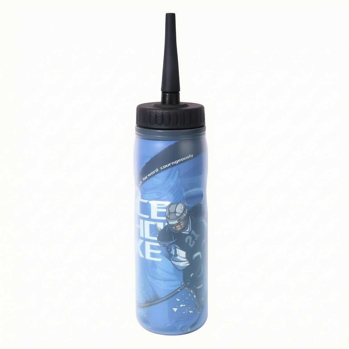 Ice Hockey Bottle Black Ribbed Cap Hockey Water Bottle Tall Narrow Shape Easy Drinking for Athletes