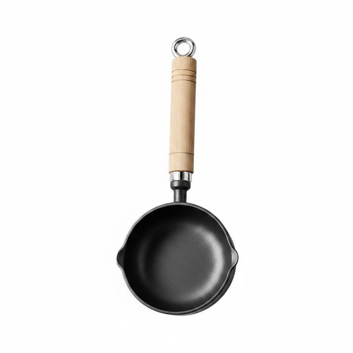 Hot Oil Pouring Pan No Coating Cast Iron Oil Pot Long Wooden Handle Single Egg Frying Pan