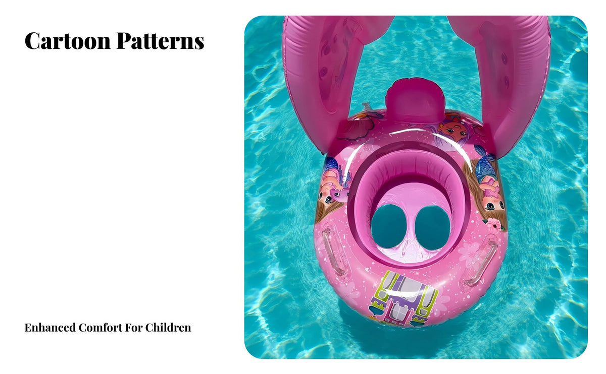 Infant Inflatable Seat with Canopy Anti-Rollover Inflatable Infant Seat Float Sturdy Armrests Child Swim Device for Young Children, Infants, Beach